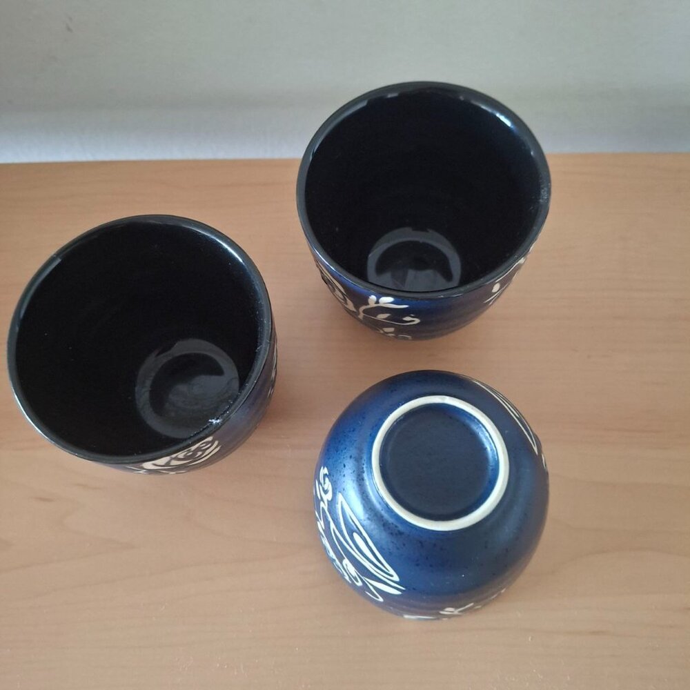 Set of 3 Beautiful Japanese-Style Ceramic Tea Cups (Yunomi) - 2.7"x2.5" - Picture 10 of 10